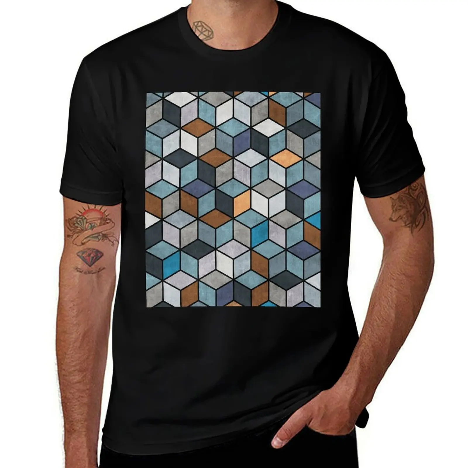 

100% tshirt - Cubes Grey, pack shirt Colorful Brown cotton Concrete Blue, cotton T-Shirt t