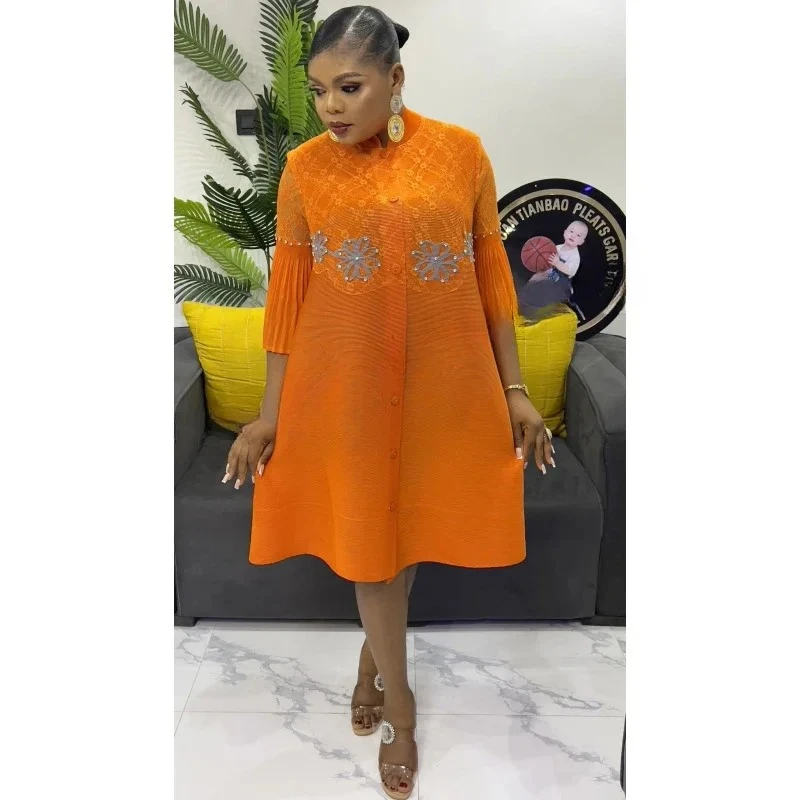 2025 Autumn and Winter Africa New Women's Clothing Solid Color Splicing Dress Pleated Loose Women's Cardigan Dresses Hot Sales