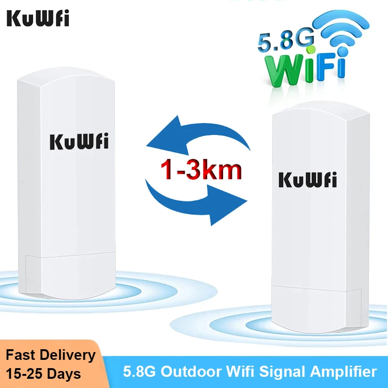 

KuWFi 5.8G WIFI Router Outdoor Wireless 300Mbps Wifi Repeater Point to Point Wifi Signal Amplifier Increases Wifi Range 1-3KM