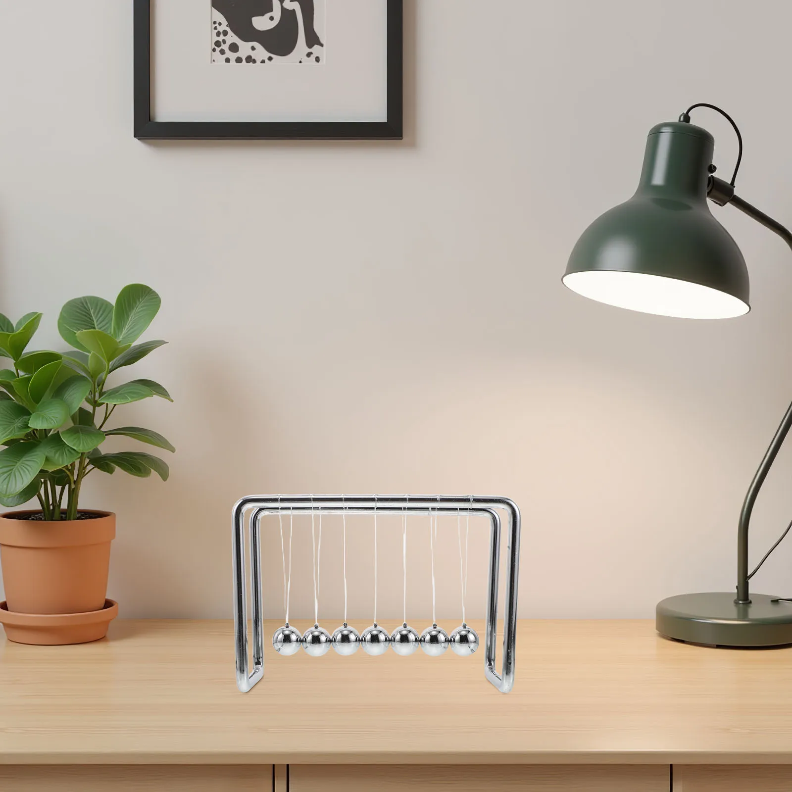 بندول كرة نيوتن من الخشب الصلب مع 7 كرات فولاذية أداة تعليمية لسطح المكتب لمكتب الرجال في الفصل الدراسي