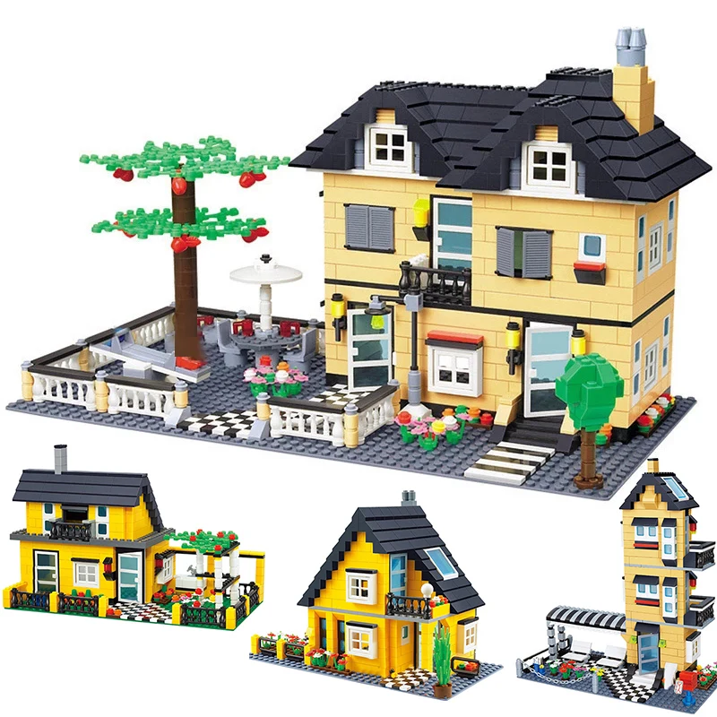 House Villa Architecture Cottage Model Building Blocks bricks Friends for girl Beach Hut Modular Home Village creative city shop