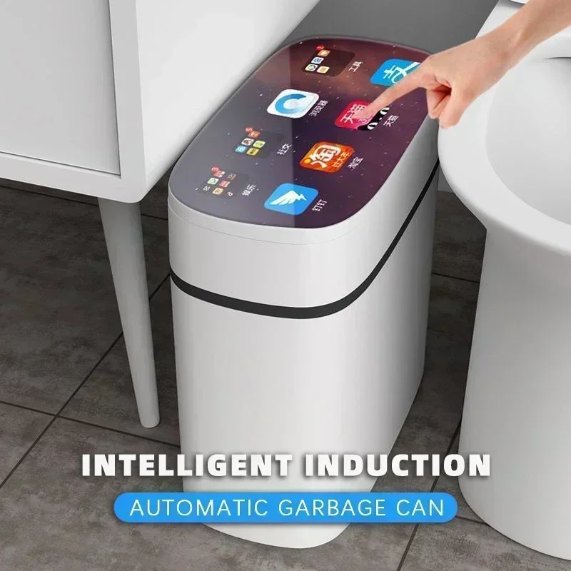 Kitchen Trash Bin 13L Bathroom Touch Trash Can In The Toilet Smart Garbage Bucket Waste Bins Dustbin Smart Trash Can Kitchen