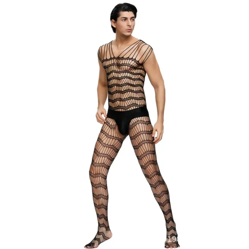 Man Bodysuit Sexy Club Wear Underwear Hot Sexy Costumes Sex Open Crotch Fishnet Body Stocking Bodystocking