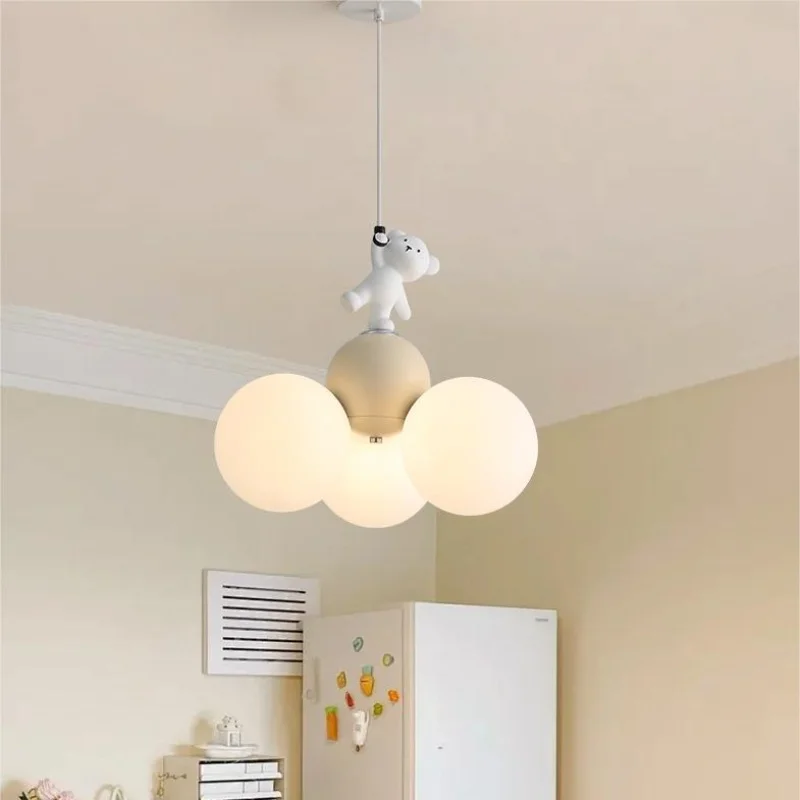 Cream Wind Cartoon Balloon Small Bear Children's Room Chandelier For Bedroom Children's Room Living Room Study Room Pendant Lamp