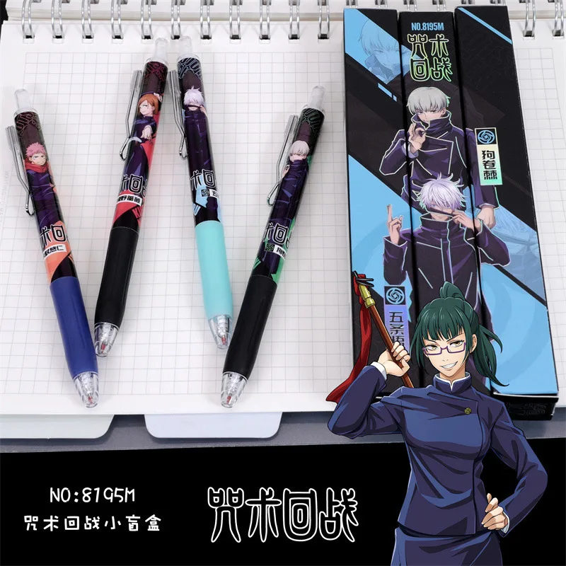 24Pcs Set Random Surprise Jujutsu Kaisen Anime Figures Satoru Gojo Yuji Megumi Toge Nobara Zenin Maki Press Gel Pen Student Gift