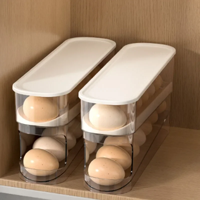 A Household Slide Type Simple Refrigerator Side Door Fresh-Keeping Storage Box Double-Layer Rolling Kitchen Household Egg Holder