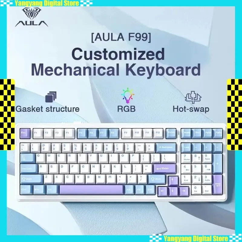 

AULA F99 Pro Gaming Mechanical Keyboard Wireless Tri-Mode 2.4G PBT Keycap 8000mAh Custom Hot Swap Game Keyboards PC Accessories