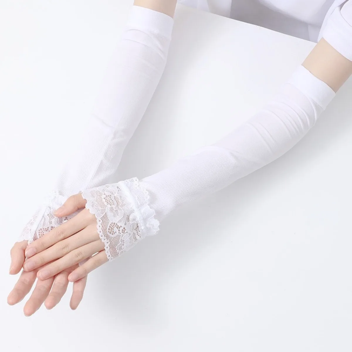 Manchettes longues élastiques pour femmes, gants de conduite sans doigts, couvre-bras sexy en dentelle, protection solaire, manchettes de poignet confortables et douces