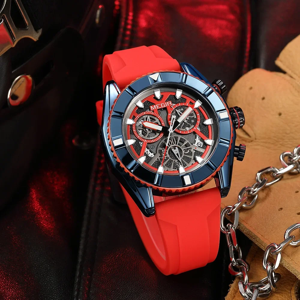 

MEGIR Men's Quartz Watch 2209 Fashion Creative Cool Sports Chronograph Waterproof Calendar Night Light Watches for Man Luxury