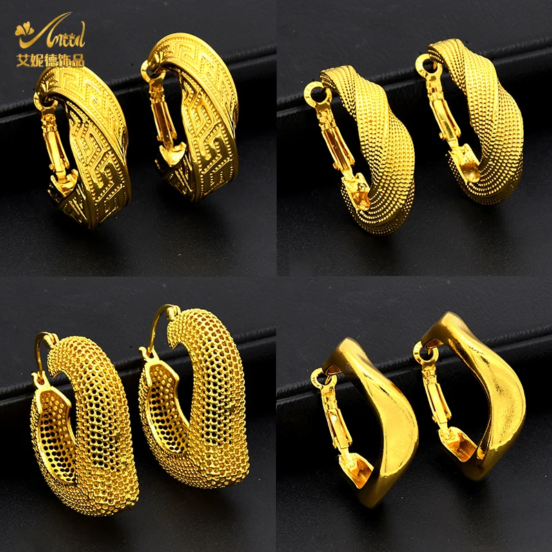 ANIID Dubai Gold Color Big Round Pircing Hoop Earrings Luxury Geometric Earrings for Women Jewelry Bride Wedding Party Gifts