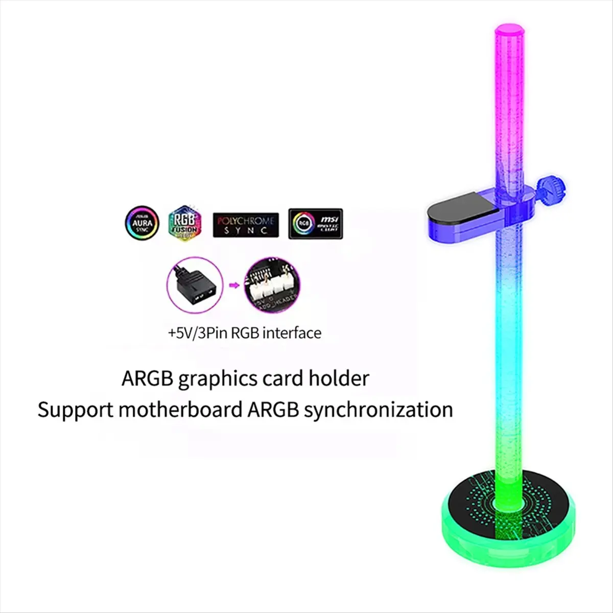 5V 3Pin ARGB Graphics Card Bracket Support GPU Bracket for Aura Sync Height Adjustable Video Card Holder for Desktop PC