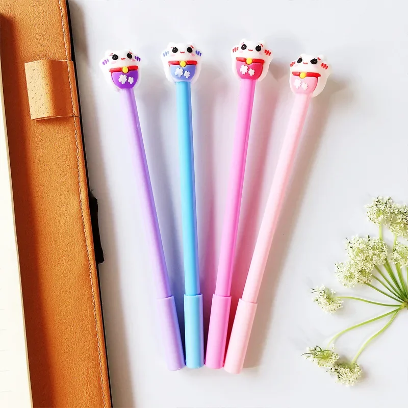 40PCS Chinese Style Creative Cartoon Recruitment Cat 0.5mm Signature Office Black Carbon Pen Stationery Gel Pens