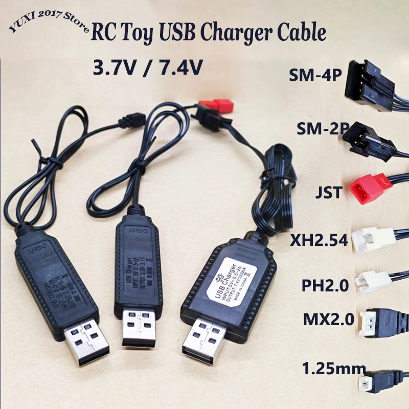 1/2PCS 3,7V/7,4V USB-Ladekabel für RC-Spielzeug SM/JST/XH2.54 Anschluss Li-Ionen-Akku Ladekabel für ferngesteuertes Auto