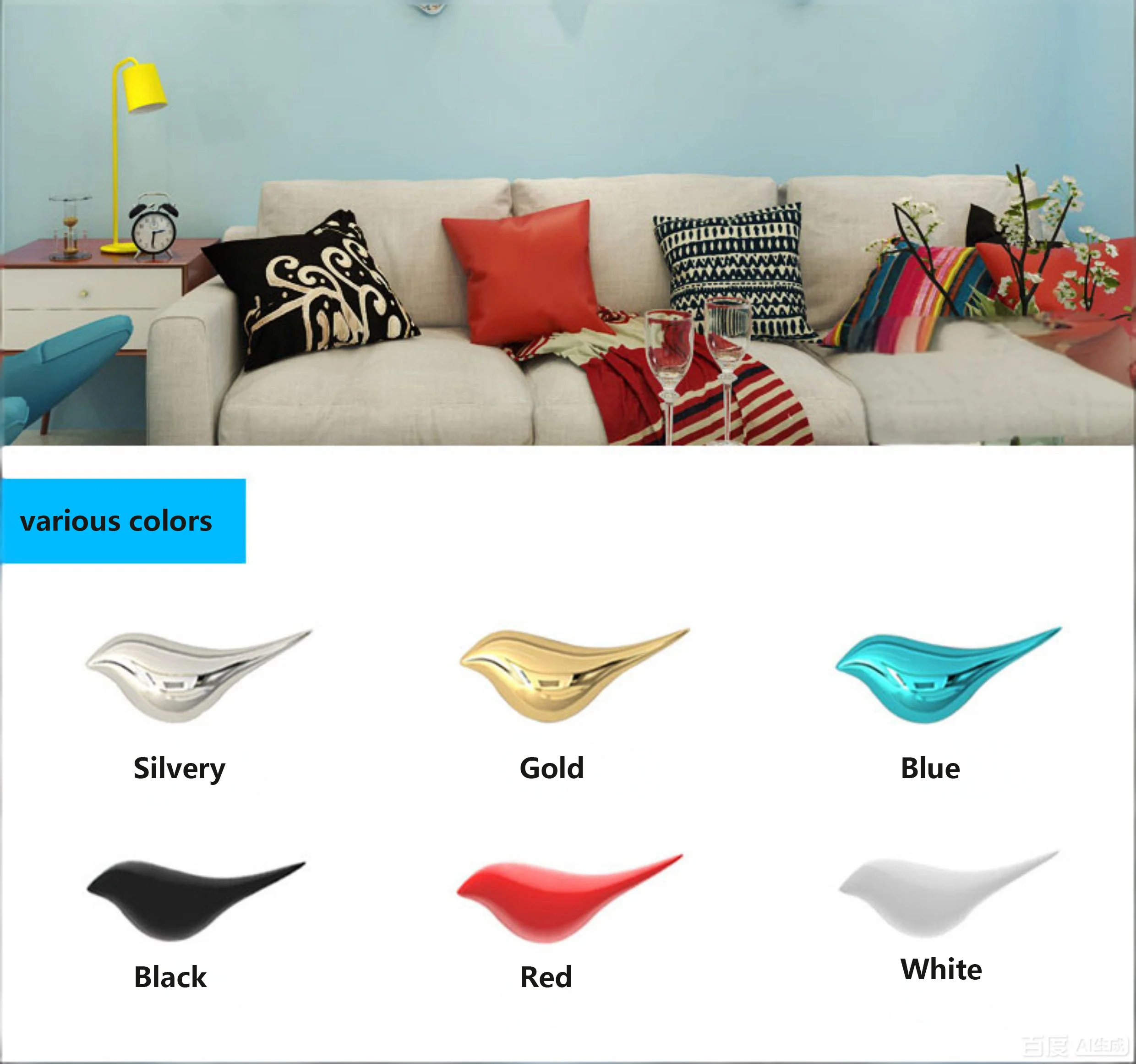 

Luxury Gold Silver Flying Birds Wall Stickers Modern ABS Plastic Electroplated Wall Decor for Living Room Bedroom Size 10-15.5cm