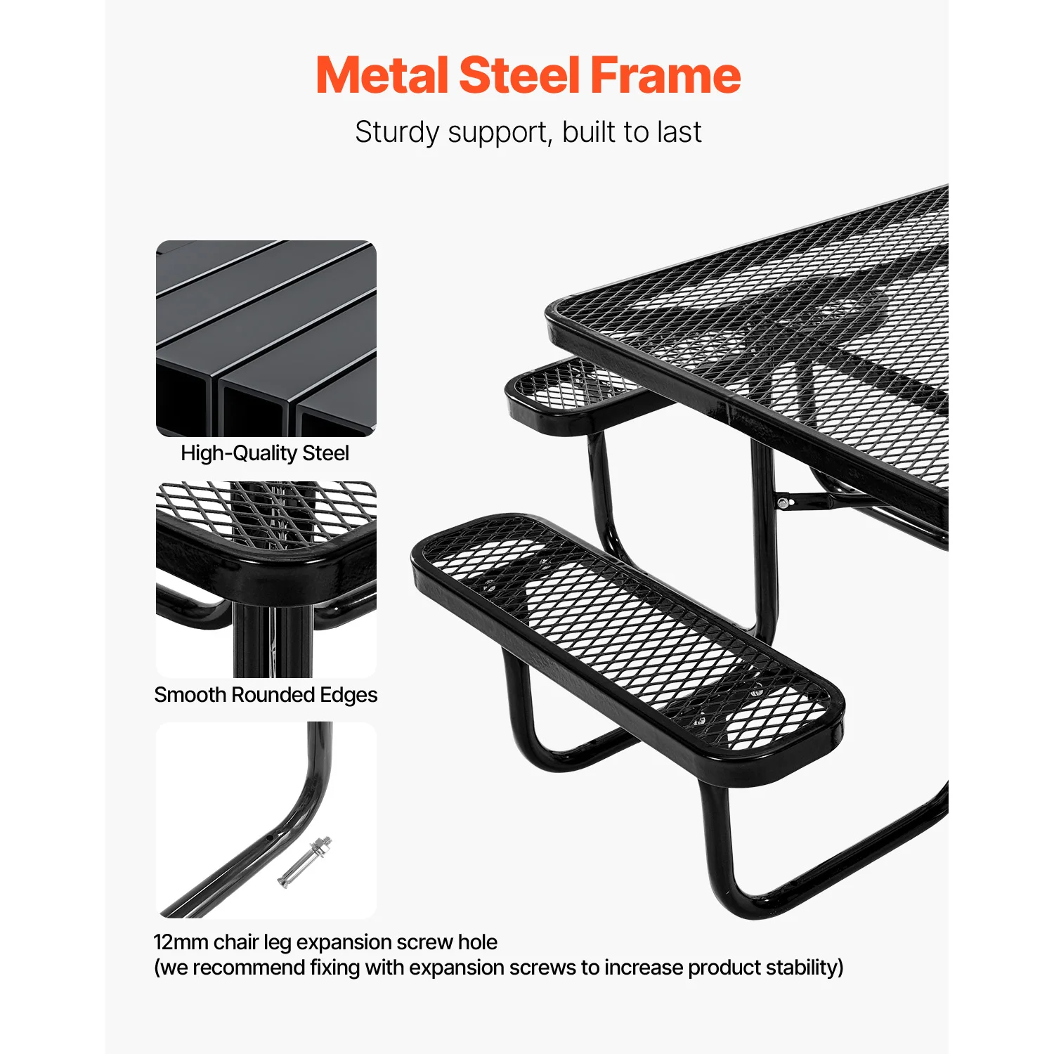 VEVOR Picnic Table Outdoor Weather Resistant Patio Dining Furniture Set 45.7 in Square Table and Bench Set for Garden Black