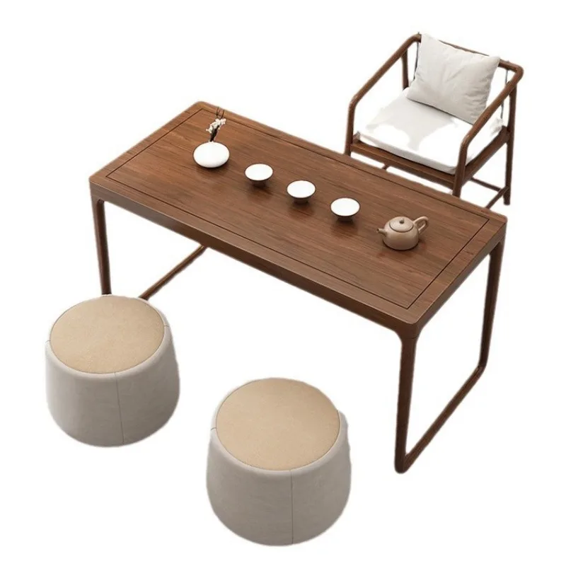 

New Chinese balcony tea table full set of household simple ash wood tea table and chair combination all solid wood small