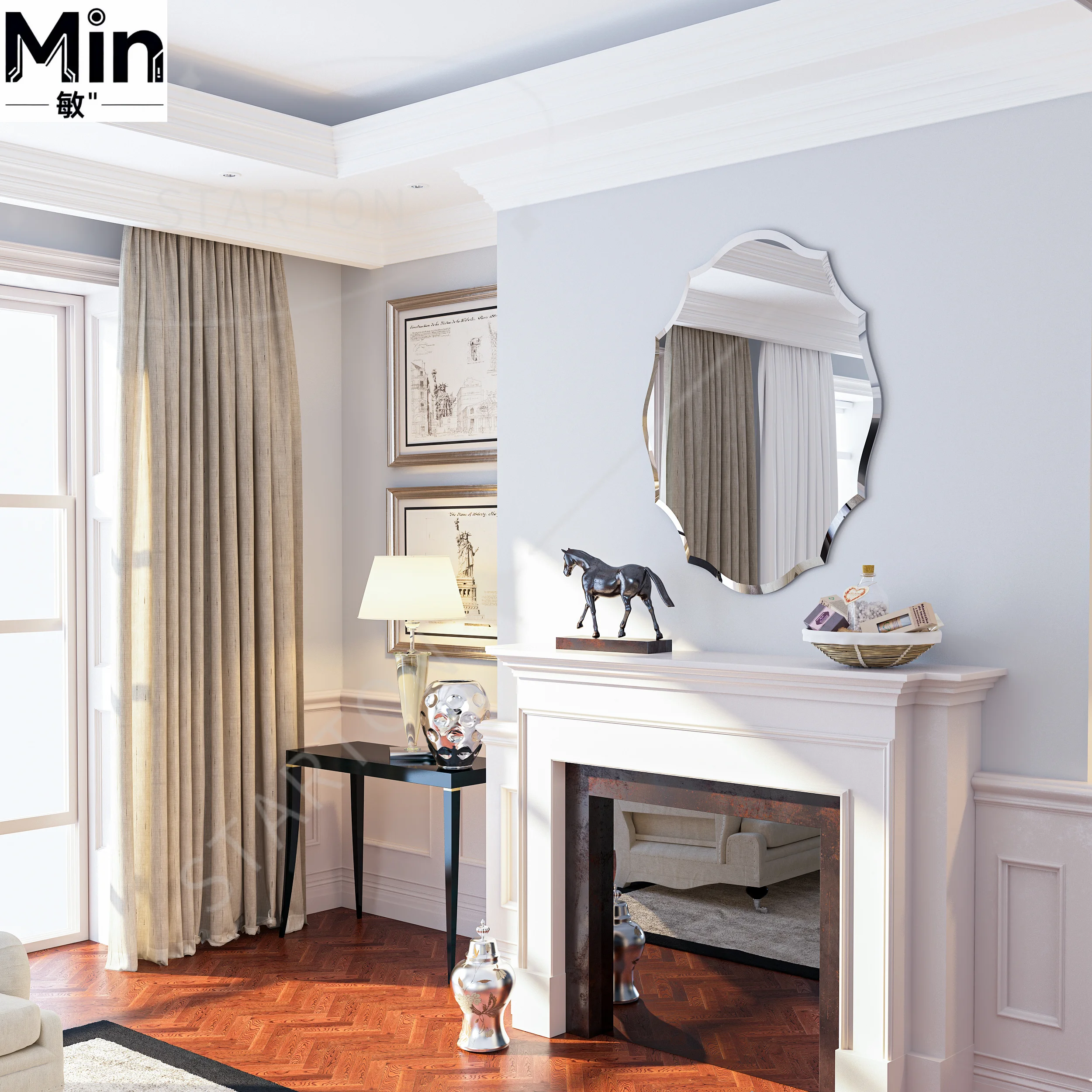 Large Frameless Scalloped Hanging Oblong Silver Wall Mirror Decorative Wall Mirror For Entryway Bedroom Living Room Bathroom