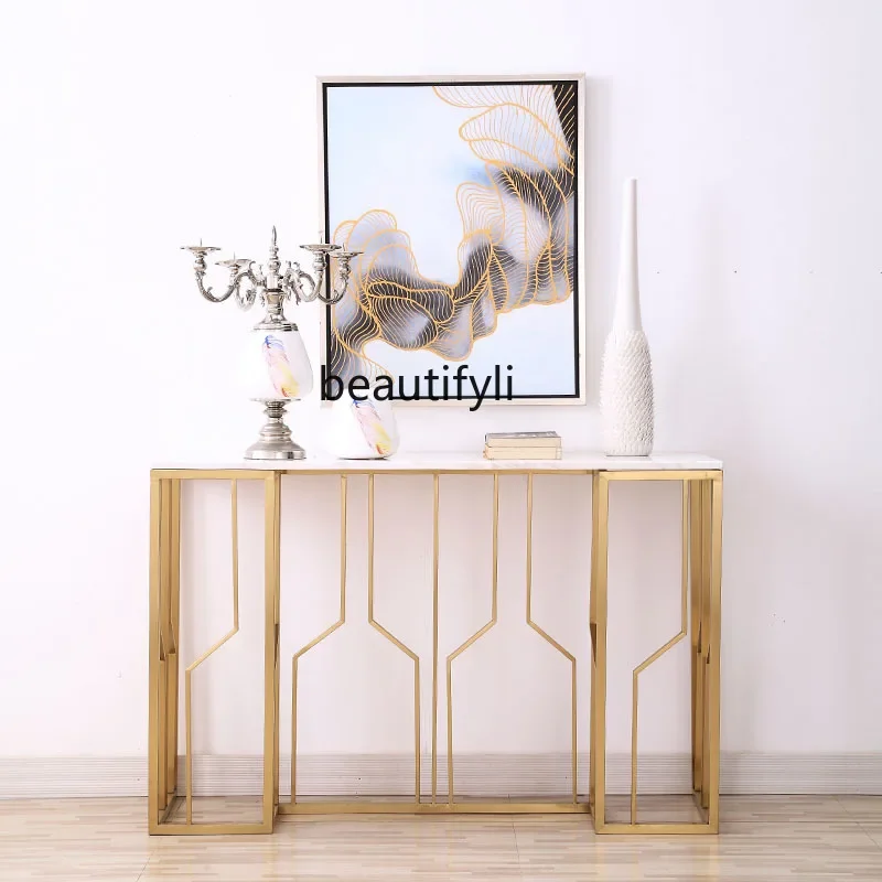 

Легкий роскошный современный мраморный входной столик из нержавеющей стали Стол с торцевым видом у стены входной шкаф 2936