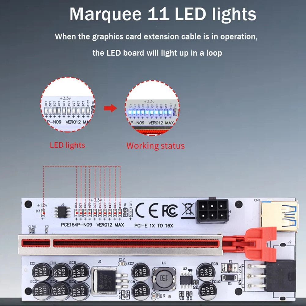 Riser VER012 USB 3.0 PCI-E Riser VER012MAX Express Cable Riser for Video Card X16 Extender PCI-E Riser Card for Mining,A