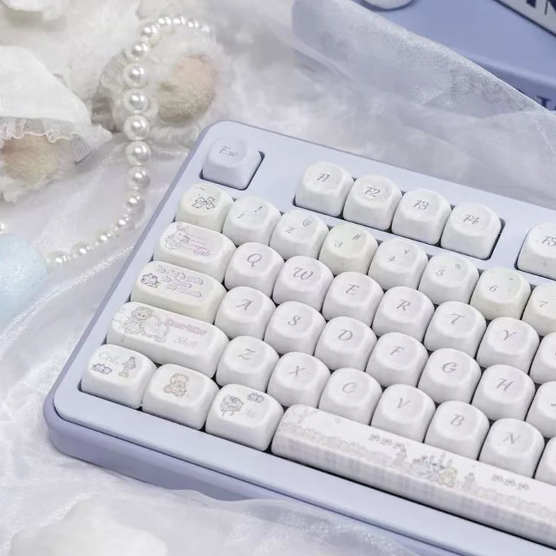 

130 клавиш, профиль MOA, сублимационная краска, колпачки для клавиш из ПБТ, кролик, десерт, милые колпачки для клавиш на заказ для переключателей Cherry MX, механическая клавиатура