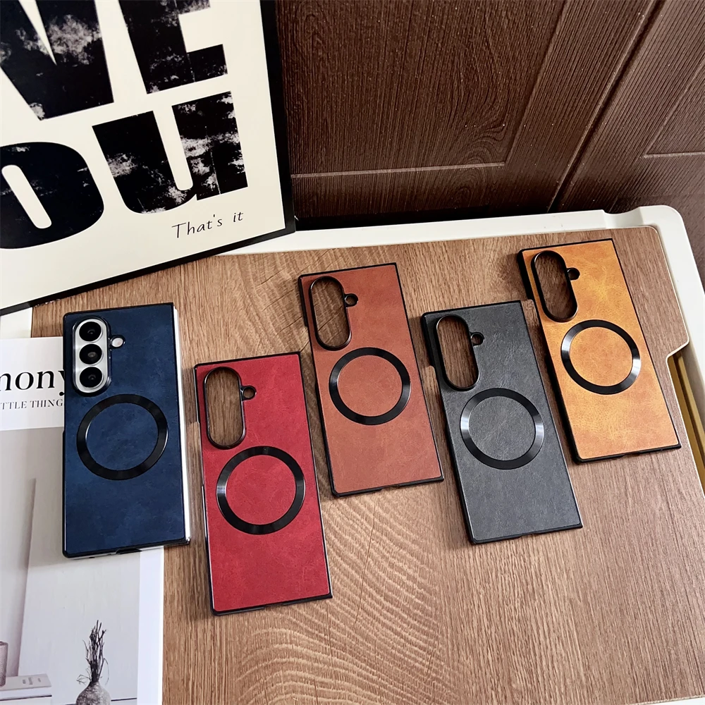 حافظة جلدية فاخرة لهاتف سامسونج جالاكسي Z Fold 7 zfold6 z flod 5 4 3 غطاء جذب مغناطيسي يدعم غلاف شحن لاسلكي