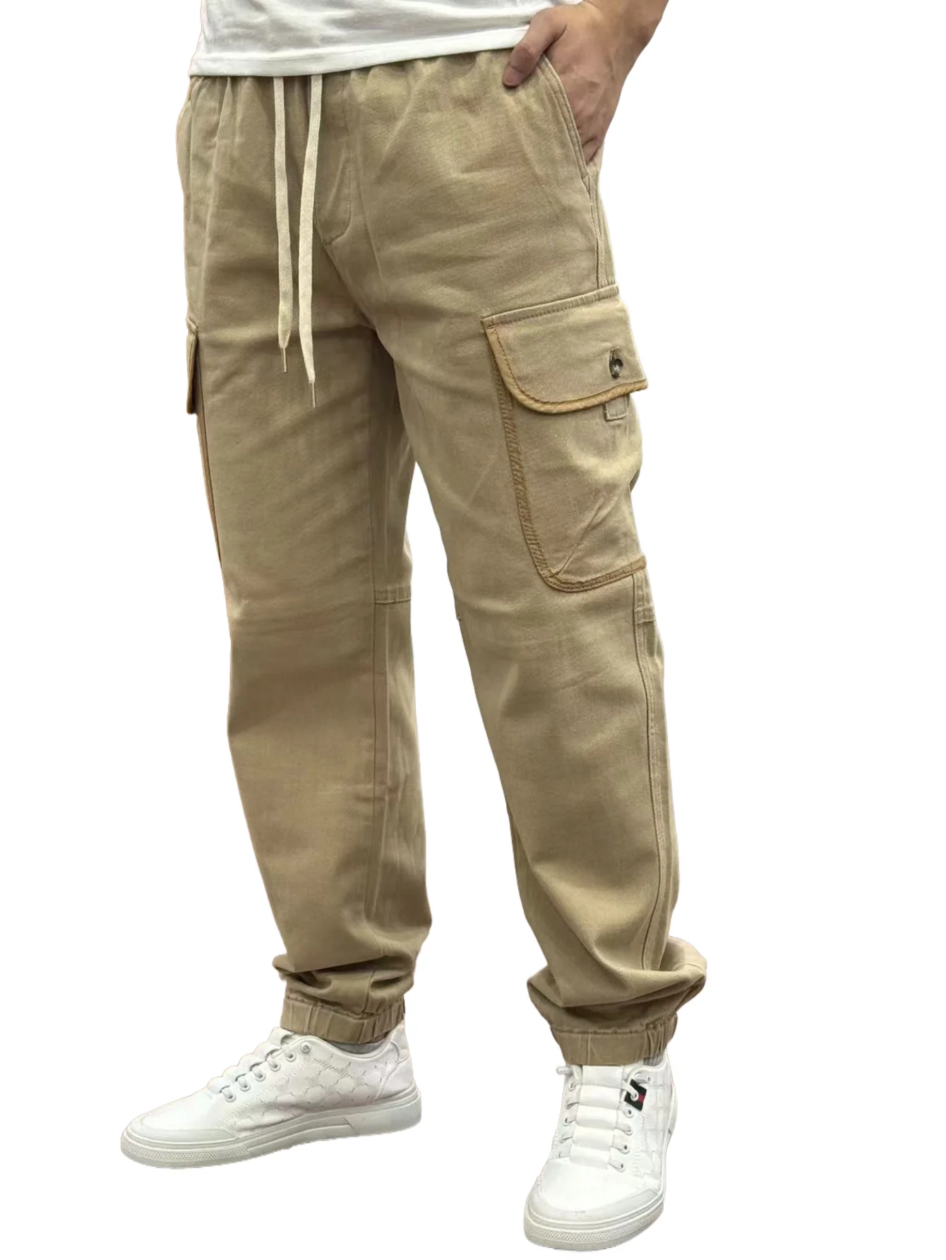 

Мужские брюки KING JEANS с эластичным поясом и шнурком для выступающих ног, дизайн с несколькими карманами в стиле хип-хоп, мотоциклетный стиль