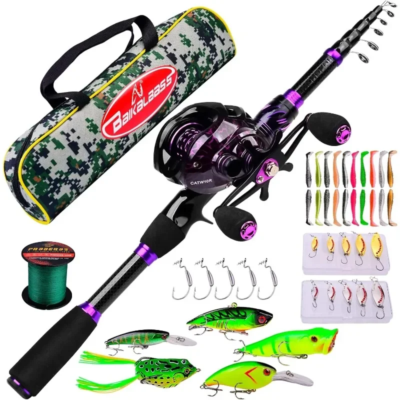 

Fishing Rod and Reel Combo Telescopic Spincast Left Handed Baitcasting Combos - Sea Saltwater Freshwater Ice Bass