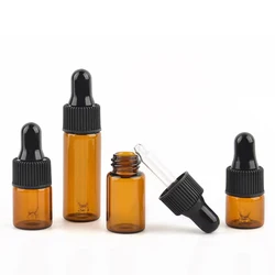 Pipent en verre pour aromathérapie, huile essentielle, liquide, goutte brune, réactif africain, bouteille africaine, 100 pièces, 1 ml, 2 ml, 3 ml, 5ml