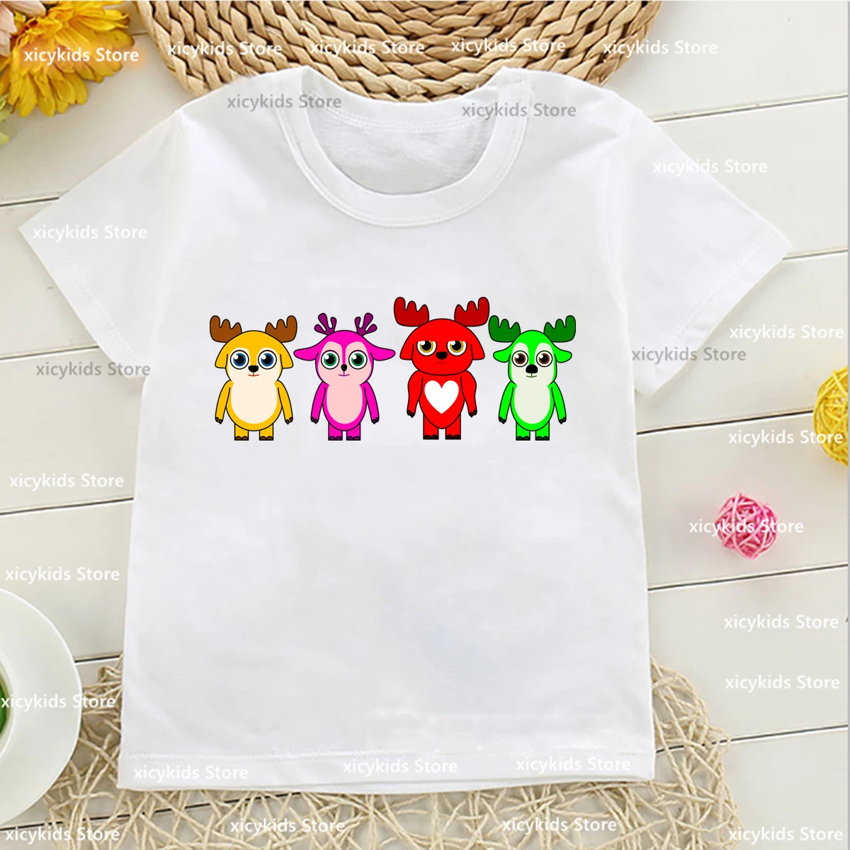 2024 New Kids Tshirt Anime Deer Squad Cartoon Print T-Shirt For Boys Fashion Trend Boys Girls Universal Clothing White Shirt Top