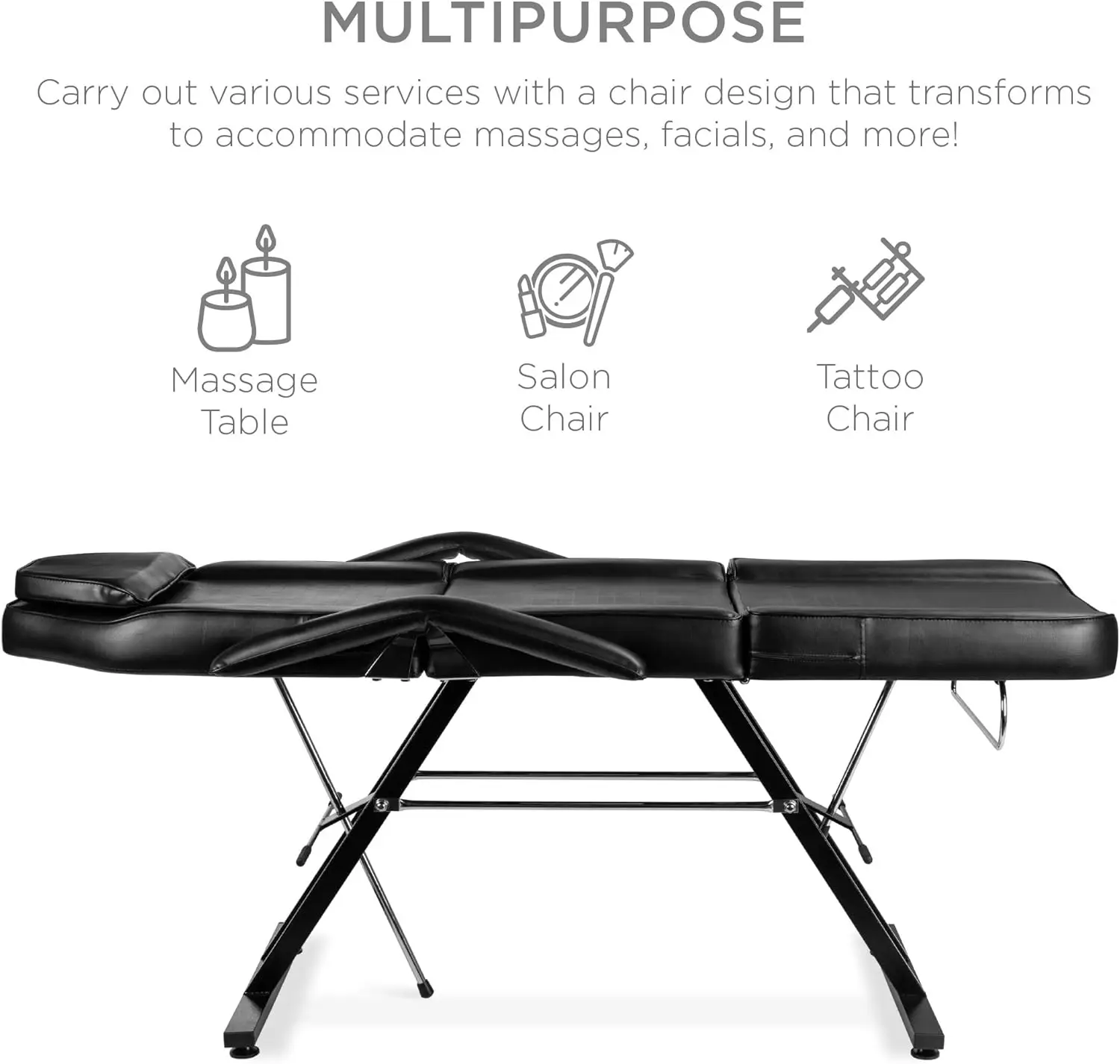 Best Choice Products 71in 3-Section Multipurpose Massage Bed, Spa & Salon Facial, Tattoo Chair w/Hydraulic Stool, Removable