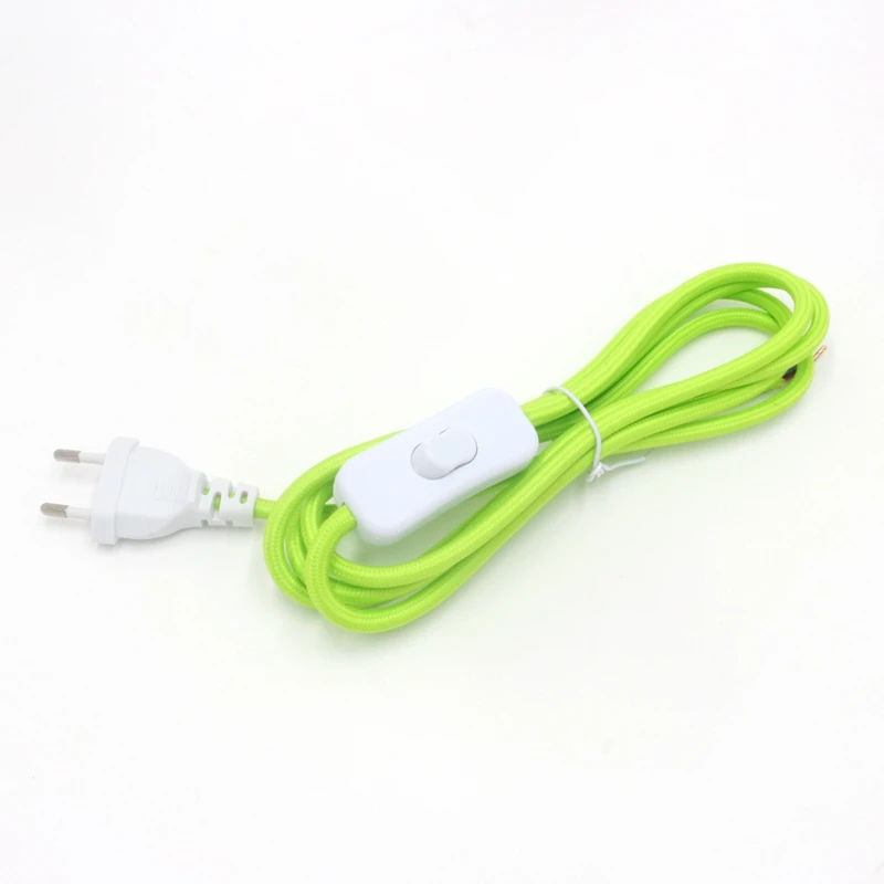 AC 220-250V Fabric Textile Cord With EU Plug on off Switch 2m Power Cords