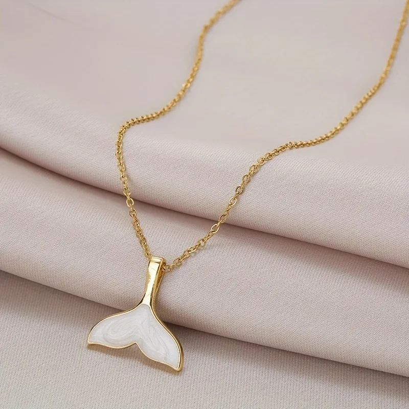 

18k gold-plated fashion fishtail glue stainless steel necklace feminine collarbone chain versatile light luxury decoration