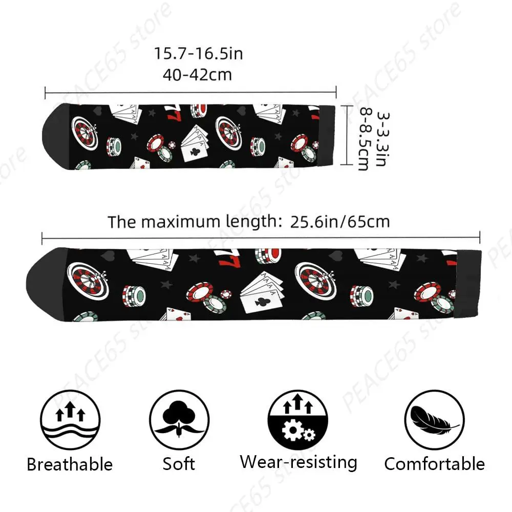 Vintage Casino Funny Socks Gambling Chips Royal Flush of Spades Poker Hand Falling Playing Cards Novelty Casual Crew Socks