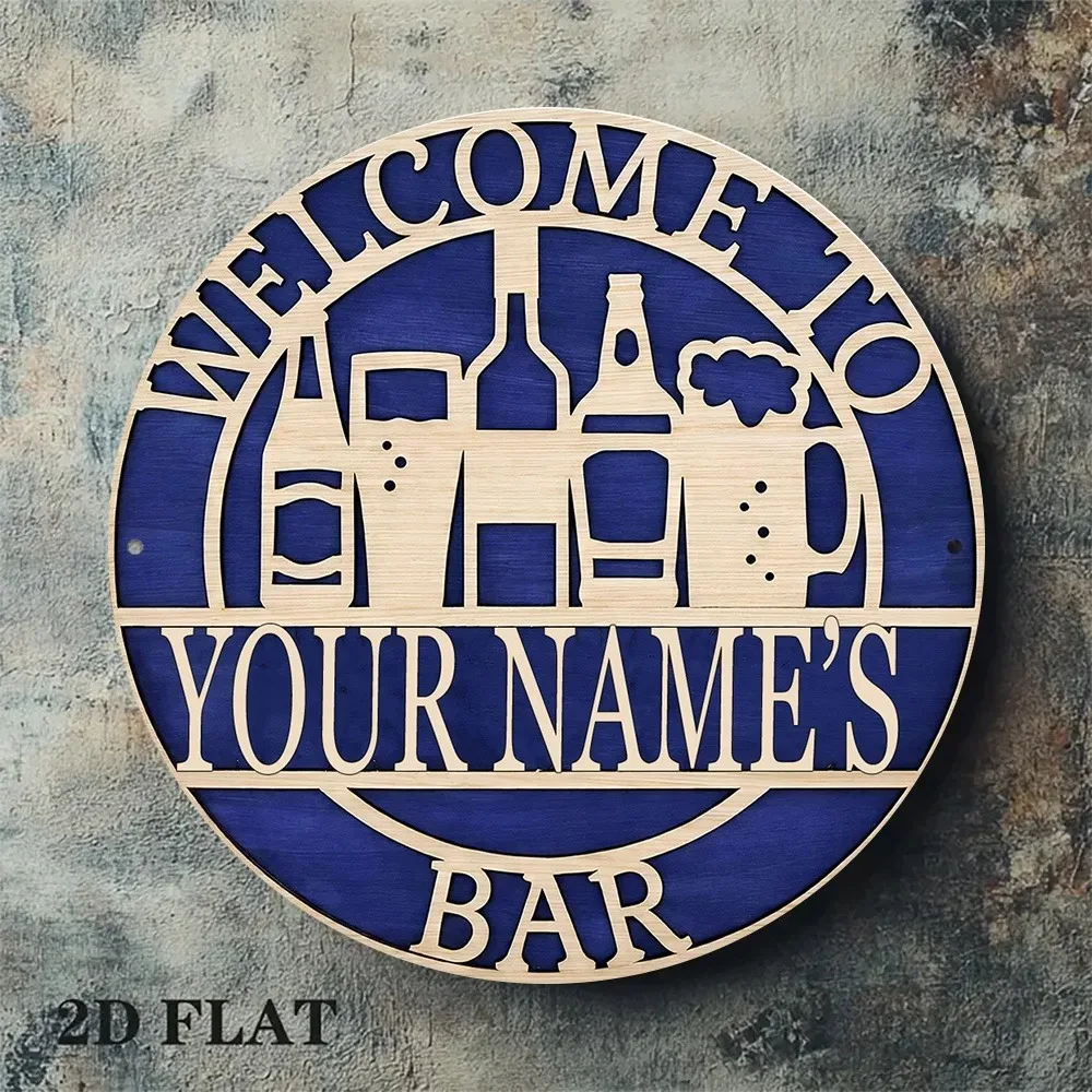 CIFbuy Custom Hollow Cutout Round Bar Sign,Wine Beer Bottle Glass Wall Decor (Only For Decoration)