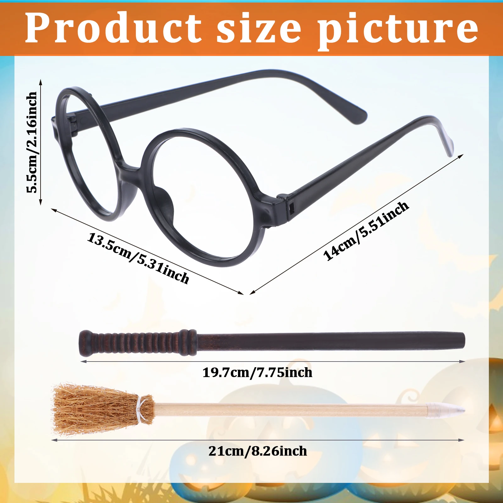 HB Magic Wand Pencil Wooden Rod Broom Pencil Black Round Glasses Frame Wizard Gift Stationary Halloween Party Role-playing Accs