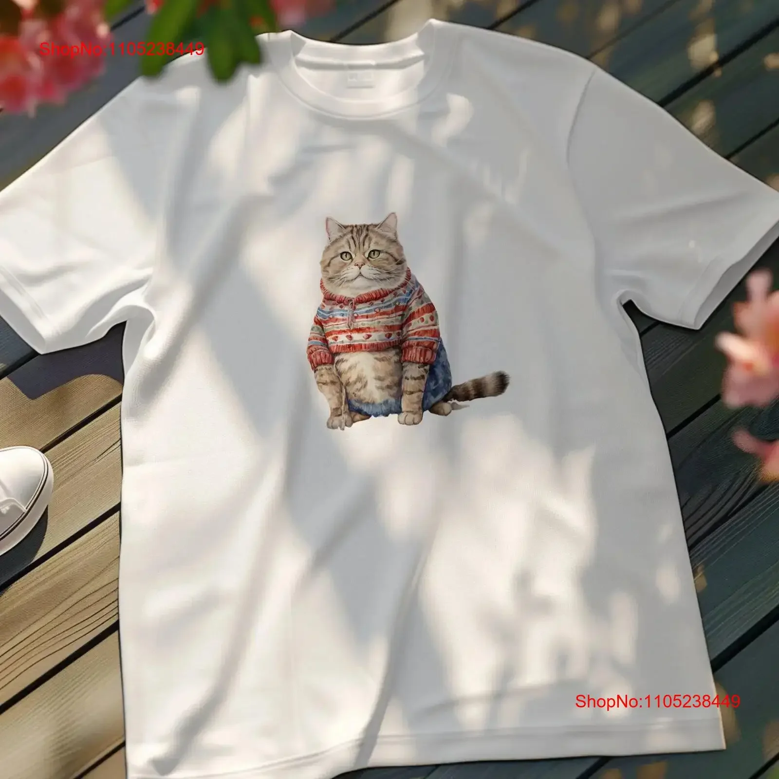 Cute Scottish Fold Cat in Colorful Sweater T Shirt Adorable Lover Unique Print Fashion vintage Washed Stylish Slightly homme