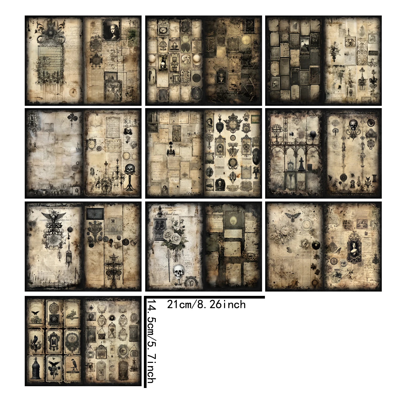 10 Sheets A5 Size Halloween Horror Skull Tag Background Vintage Grunge Journal Planning Scrapbooking