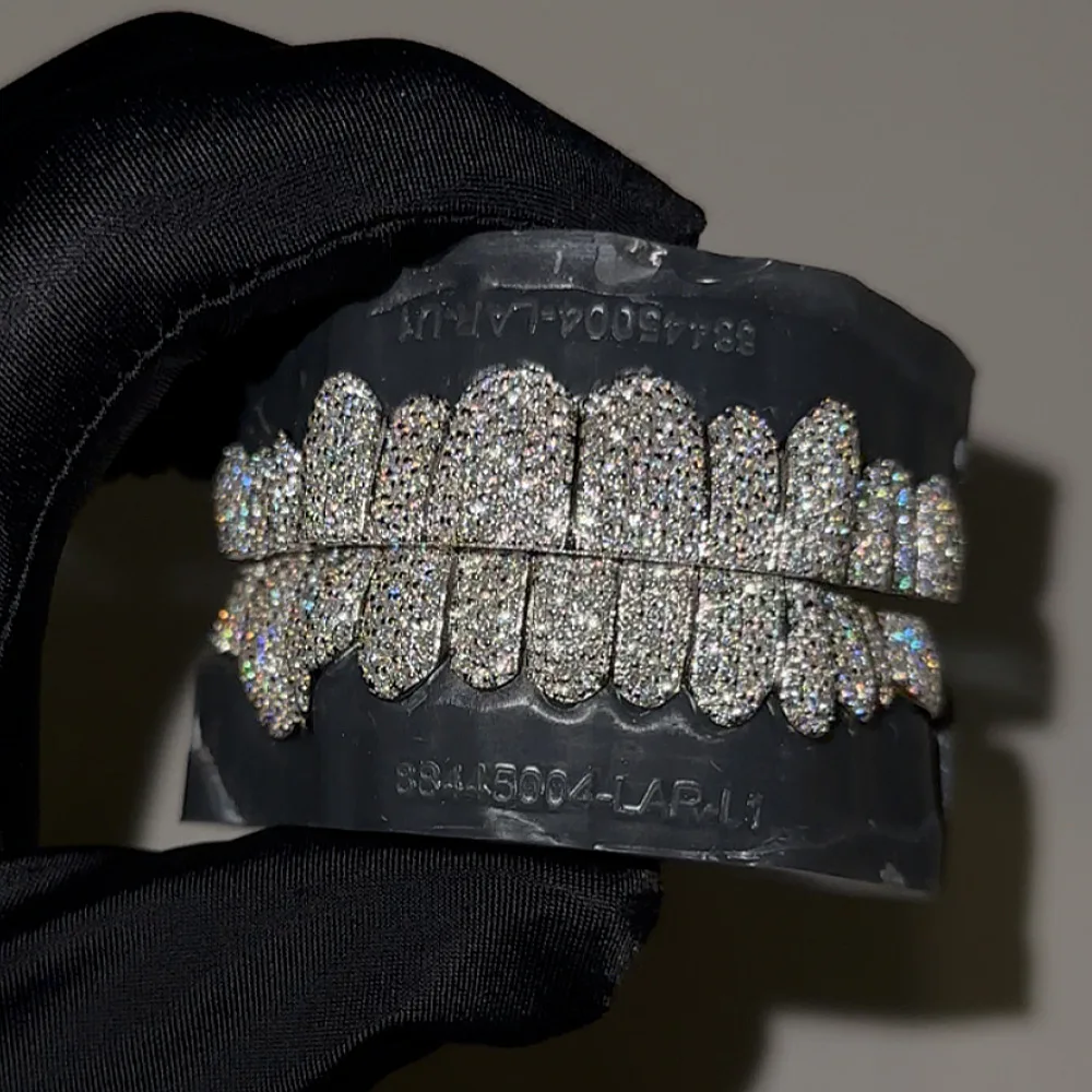 Honeycomb Moissanite 925 Silver European And American Cross-border Hot-selling Grill GRILLZ Hip-hop Braces Honeycomb Inlay