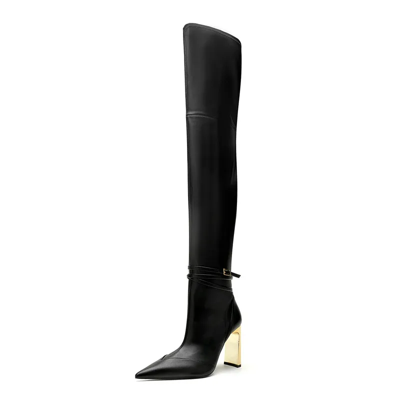 

Fashion Autumn Winter Soft Leather Stretch Women Thigh high Boots Elegant Pointed toe High heels Over the knee Boots Party Shoes