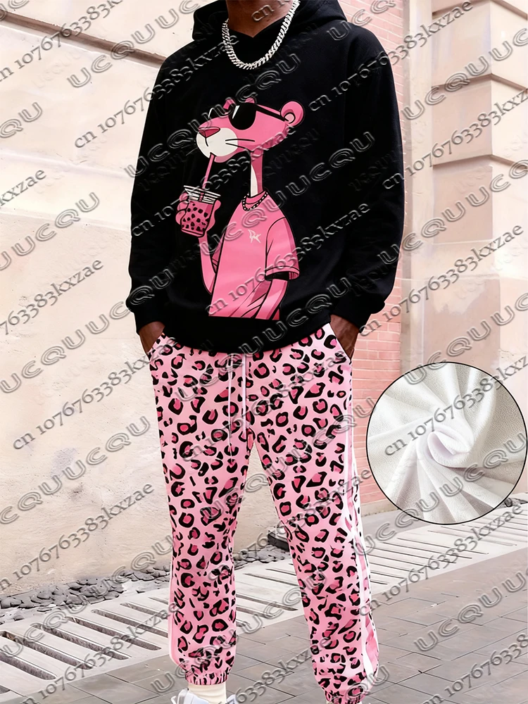 

Pink Panther Print Hoodies+Long Pants Sets Autumn Winter Men's Tracksuit Suits Streetwear Casual Suits Overszied Male Clothing