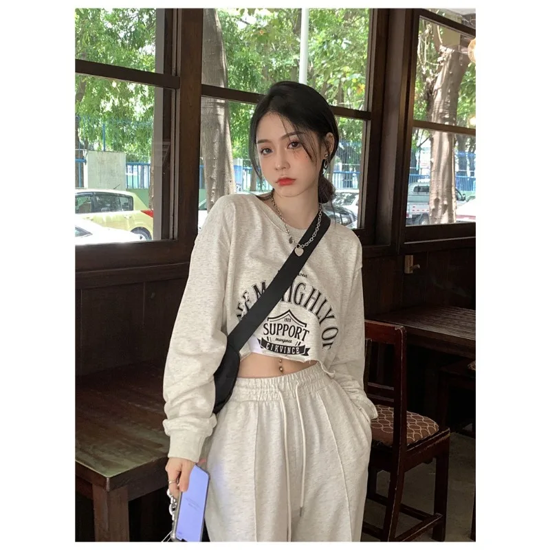 Women's Autumn Spring Top Sweatshirt Irregular Round Neck Print Outerwear Simple Comfortable Casual Design Fashion New Versatile