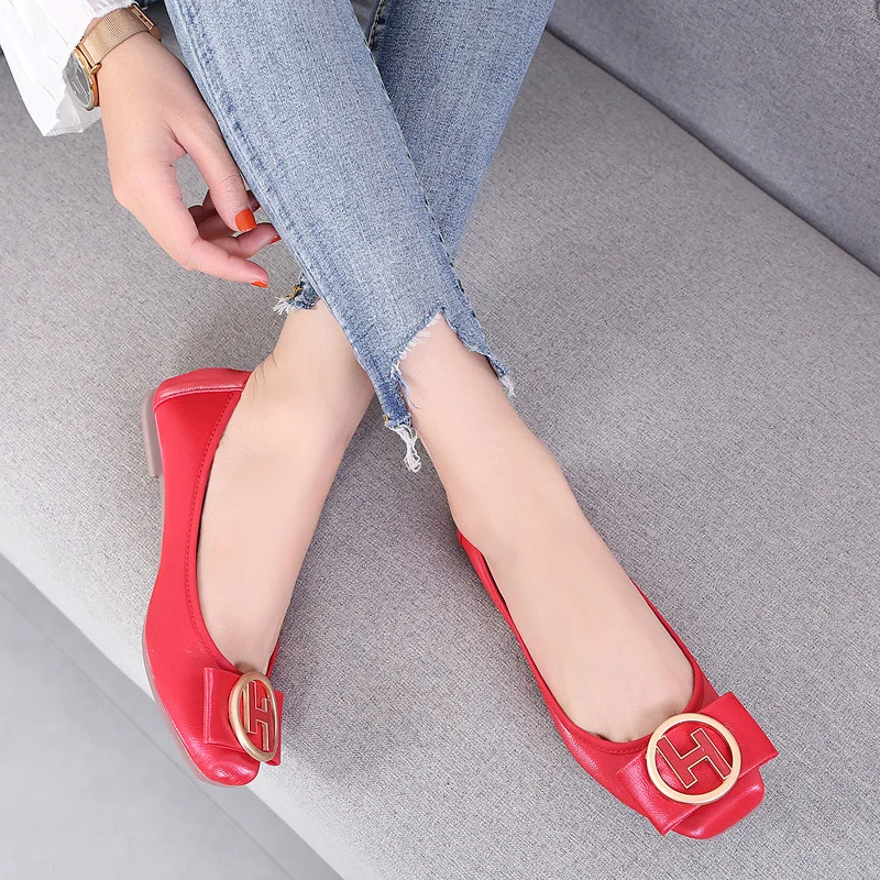 Plus Big Size 35-44 Women Flats Slip on Shoes H Buckle Soft Sole Flat Pumps Wedding Party Office Ladies Dress Shoes Girls Shoes