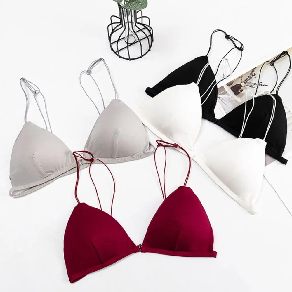 Breathable Triangle Bras for Women Thin Strape Push-up French Style Bra Solid Color Lingerie Wireless Bra Beach image 4