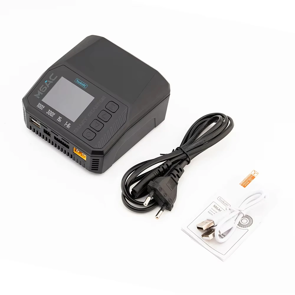 

ToolkitRC M6AC 100W AC 300W DC 15A MAX Dual Input Smart Charger Discharger IPS LCD Display for 1-6S LiPo LiHV LiFe Lilon Battery