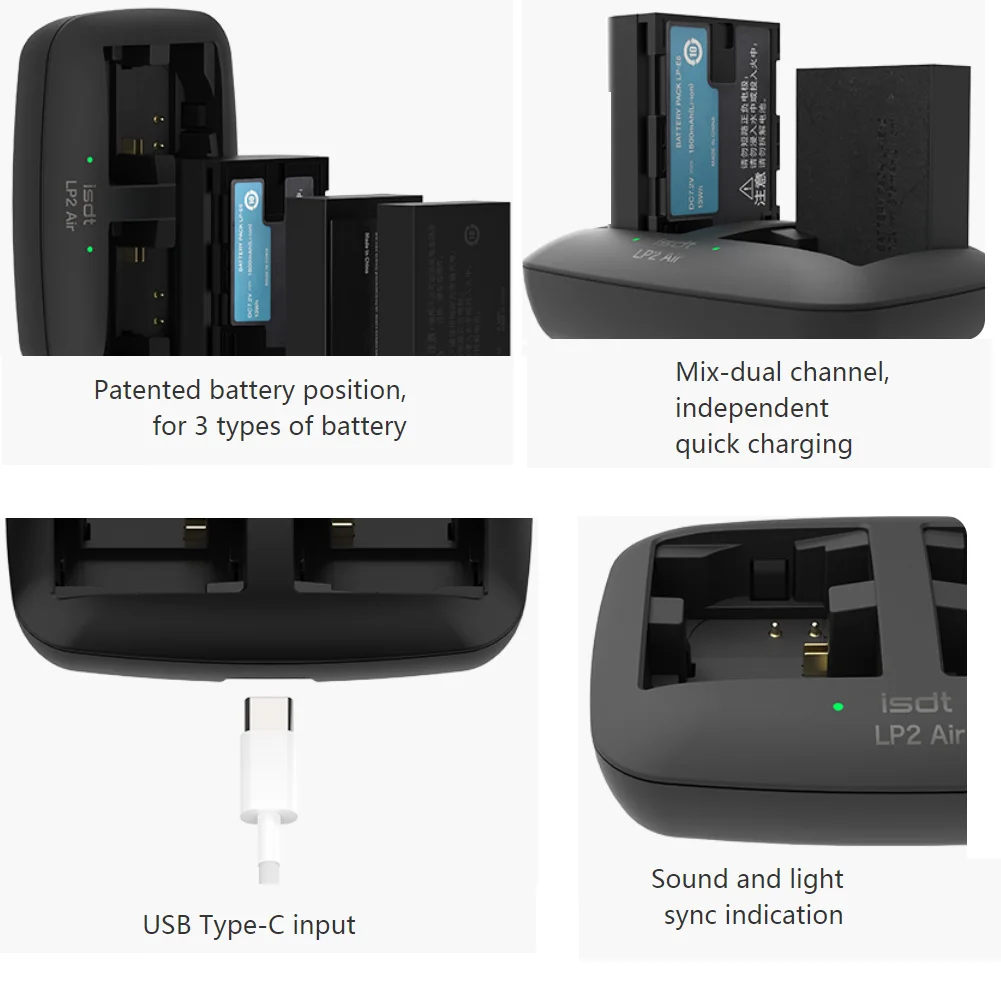 ISDT LP2 Air Battery Charger Dual Channel APP Connection Compatible 3 Types Battery For Canon Digital Video Equipment