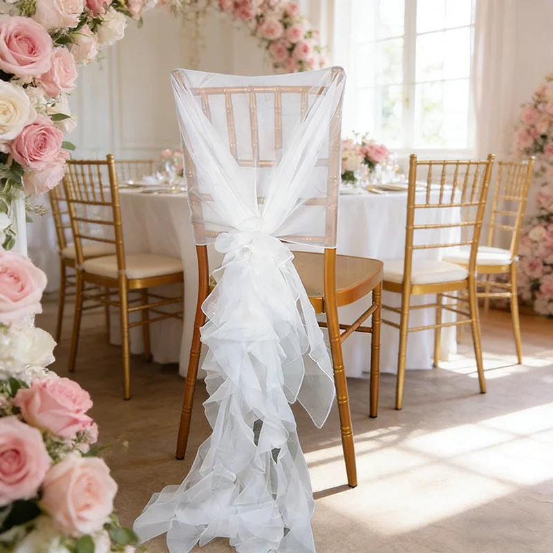 6 Pcs Chair Sashes Grenadine Knot Tie Elastic Net Curtain Belt Bow Sash For Hotel Banquet Wedding Party Events Decoration