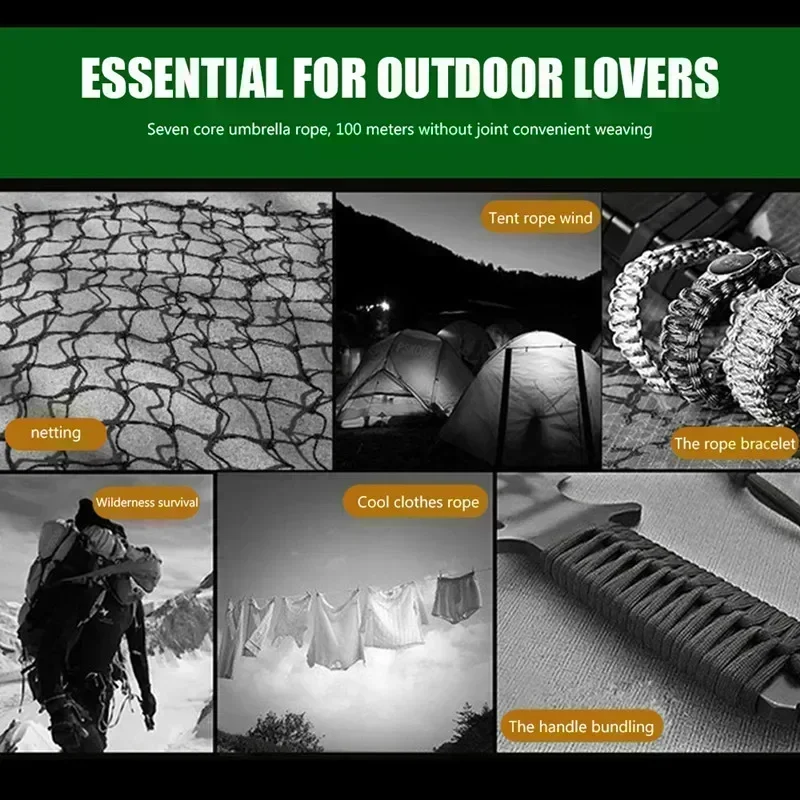 Cuerda Paracord de 7 núcleos 550, 3 8 16 M de diámetro, 4mm para acampar al aire libre, cordón de supervivencia, cuerda de paracaídas, accesorios para tienda de senderismo