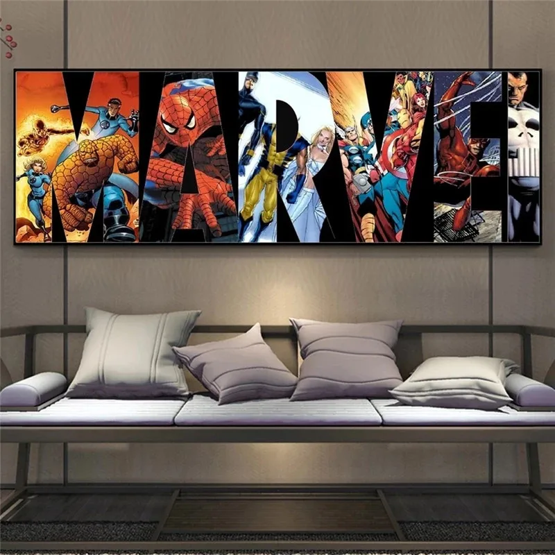 Disney Cartoon Superhero Painting Fantastic Four X Men American Anime Digital Oil Painting Print Bedroom Mural Painting Decor