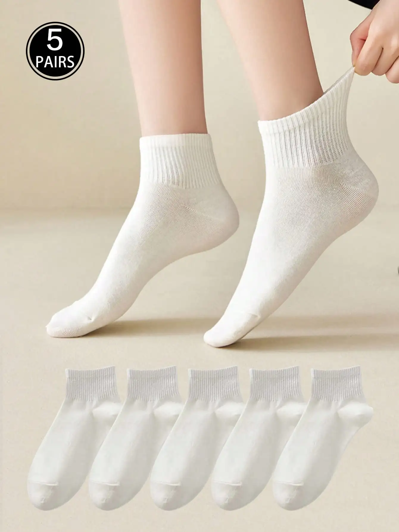 5 أزواج من جوارب طاقم الزوجين للجنسين، جوارب الكاحل، جوارب رياضية باللونين الأبيض والأسود، جوارب رياضية أساسية، مناسبة للارتداء اليومي