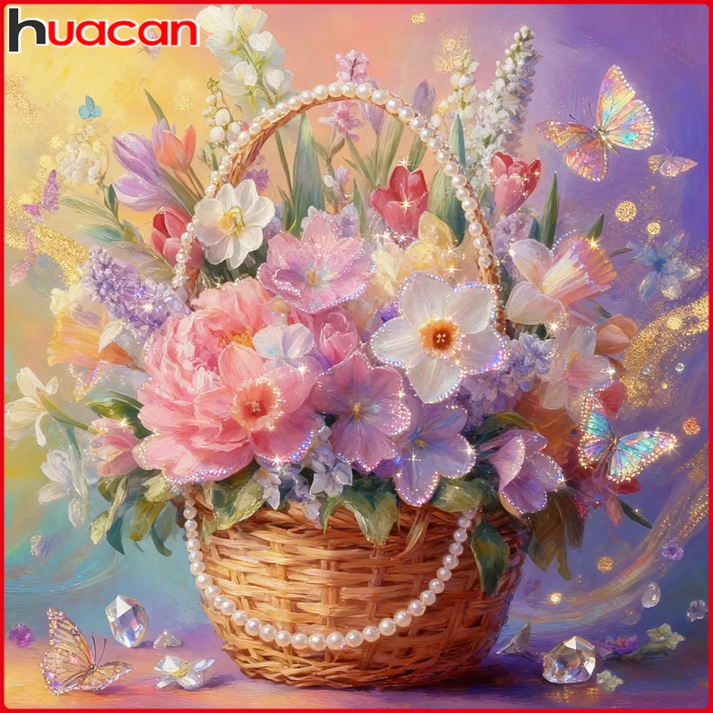 Huacan Neuheiten 2025, Diamantmalerei, Blumenkorb, Diamantmosaik, komplettes Set, Heimdekoration